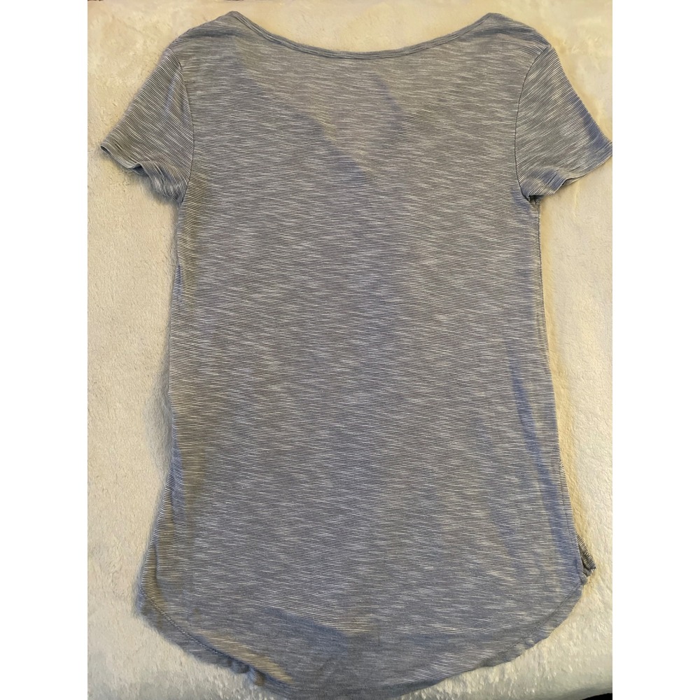 Relaxed Grey Space Dye Stripe Notched V-Neck Short Sleeve Tee XS - Picture 3 of 3